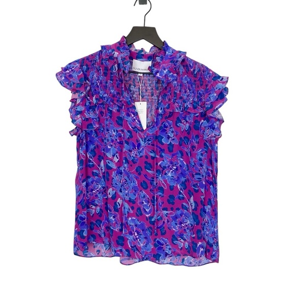 Gilner Farrar Sienna Blouse Flutter Sleeve Blouse Blue Purple - Picture 1 of 5